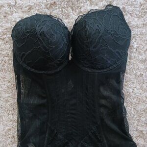 La Senza Bustier Corset Top Padded Push-Up Black Lace Padded Cup Size Medium